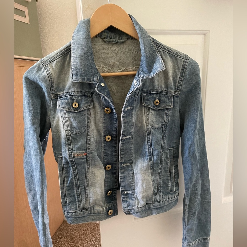 Diesel Cropped Light Blue Jean utility industry jacket